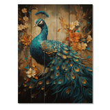 Teal Gold Emerald Peacock Drips - Wood Wall Art