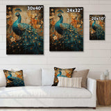 Teal Gold Emerald Peacock Drips - Wood Wall Art