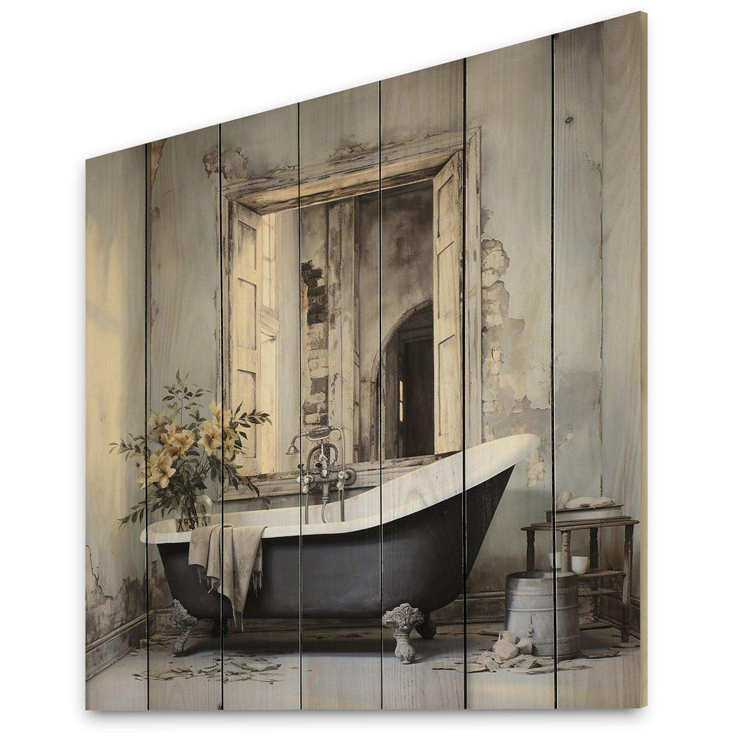 Bath Monochrome Of Tranquility III - Wood Wall Art