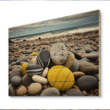 Yellow Grey Seashell On The Beach - Wood Wall Art