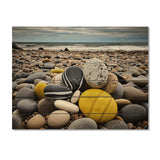 Yellow Grey Seashell On The Beach - Wood Wall Art