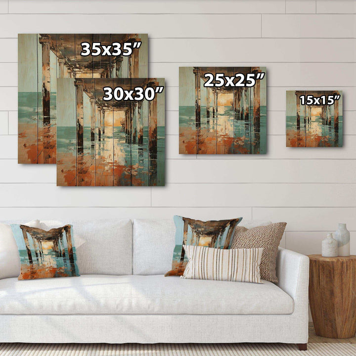 Coastal Pier Perspective Pointillism I - Wood Wall Art