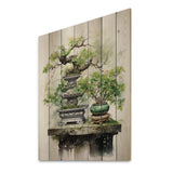 Japon Art Meditative Green Bonsai III - Wood Wall Art