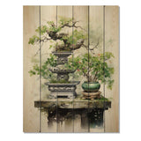 Japon Art Meditative Green Bonsai III - Wood Wall Art