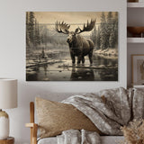 Brown White Moose Winter Majesty - Wood Wall Art