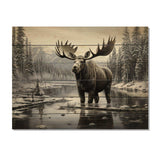 Brown White Moose Winter Majesty - Wood Wall Art