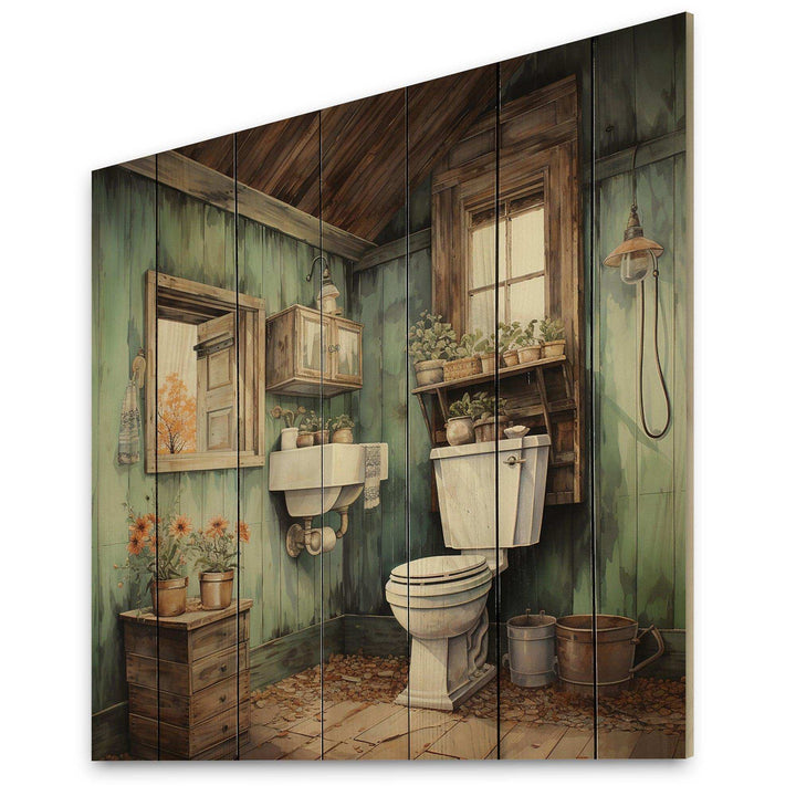 Vintage Toilet Farmhouse Retro I - Wood Wall Art