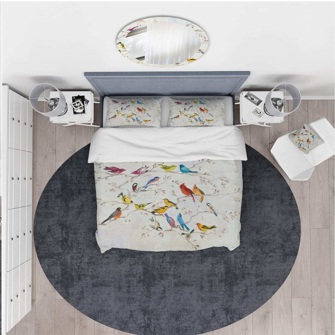 Multi-Color Bird on Tree - Country Charm Duvet Cover Set