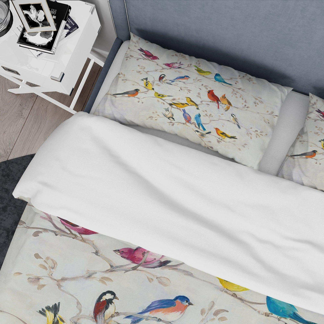 Multi-Color Bird on Tree - Country Charm Duvet Cover Set