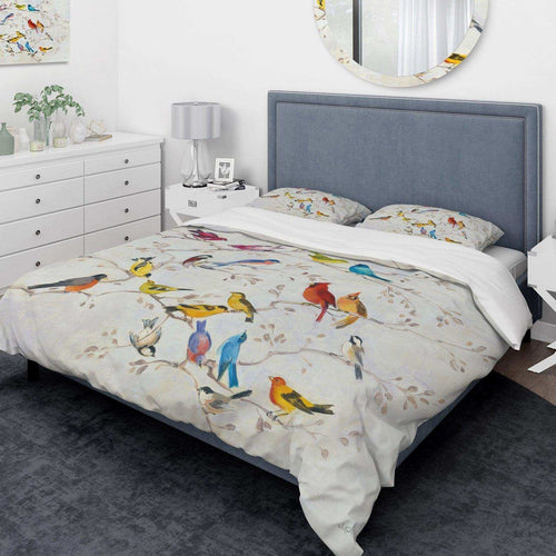 Multi-Color Bird on Tree - Country Charm Duvet Cover Set