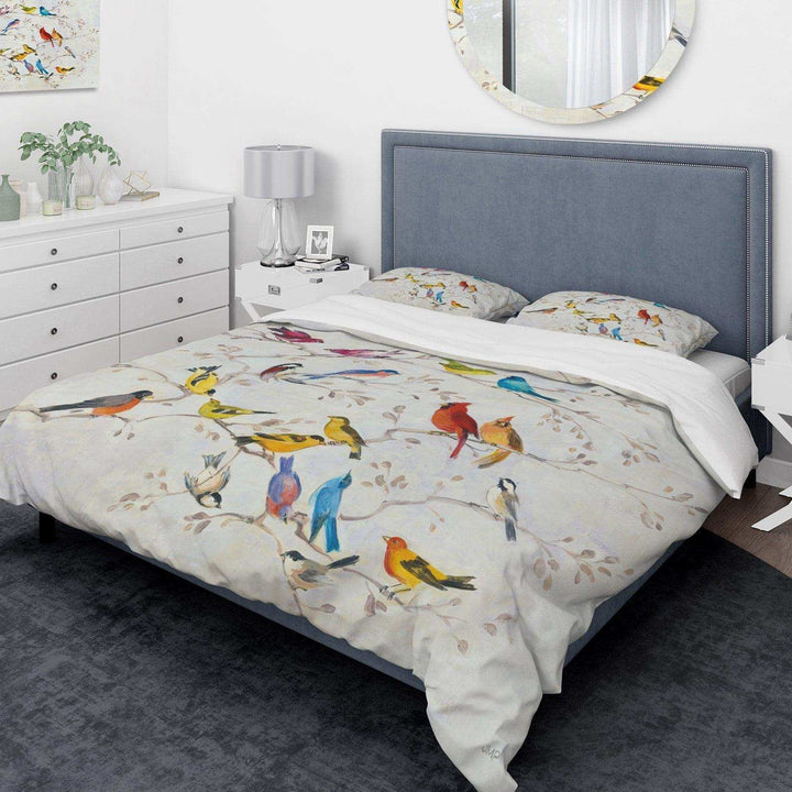 Multi-Color Bird on Tree - Country Charm Duvet Cover Set