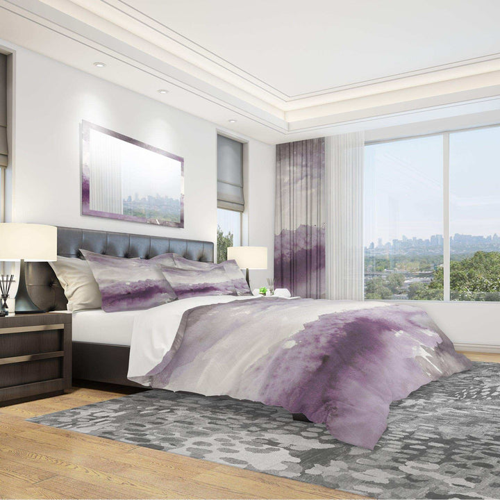 Midnight at the Lake II Amethyst and Grey - Abstract Duvet Cover Set
