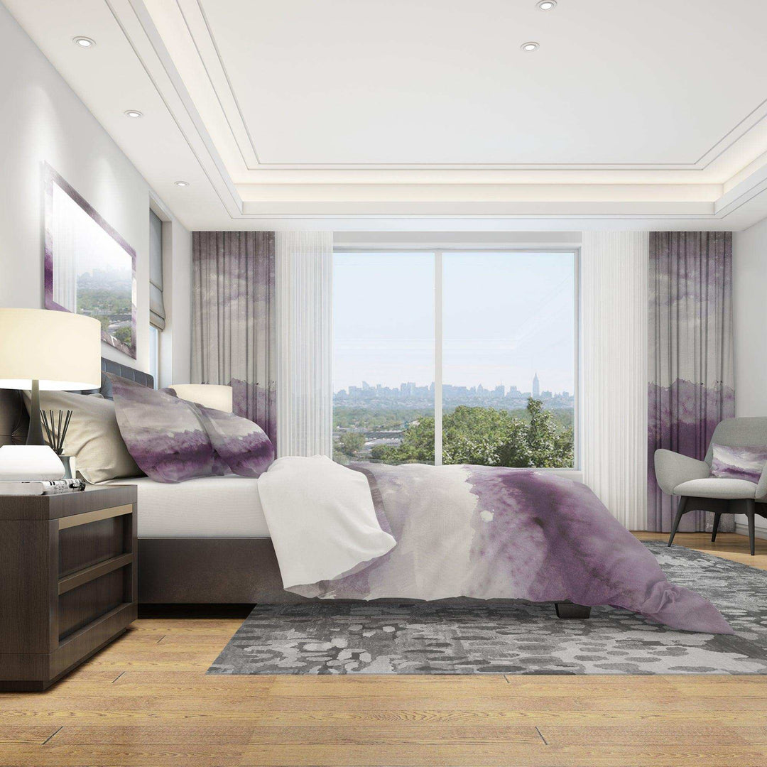Midnight at the Lake II Amethyst and Grey - Abstract Duvet Cover Set
