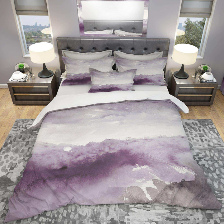 Midnight at the Lake II Amethyst and Grey - Abstract Duvet Cover Set