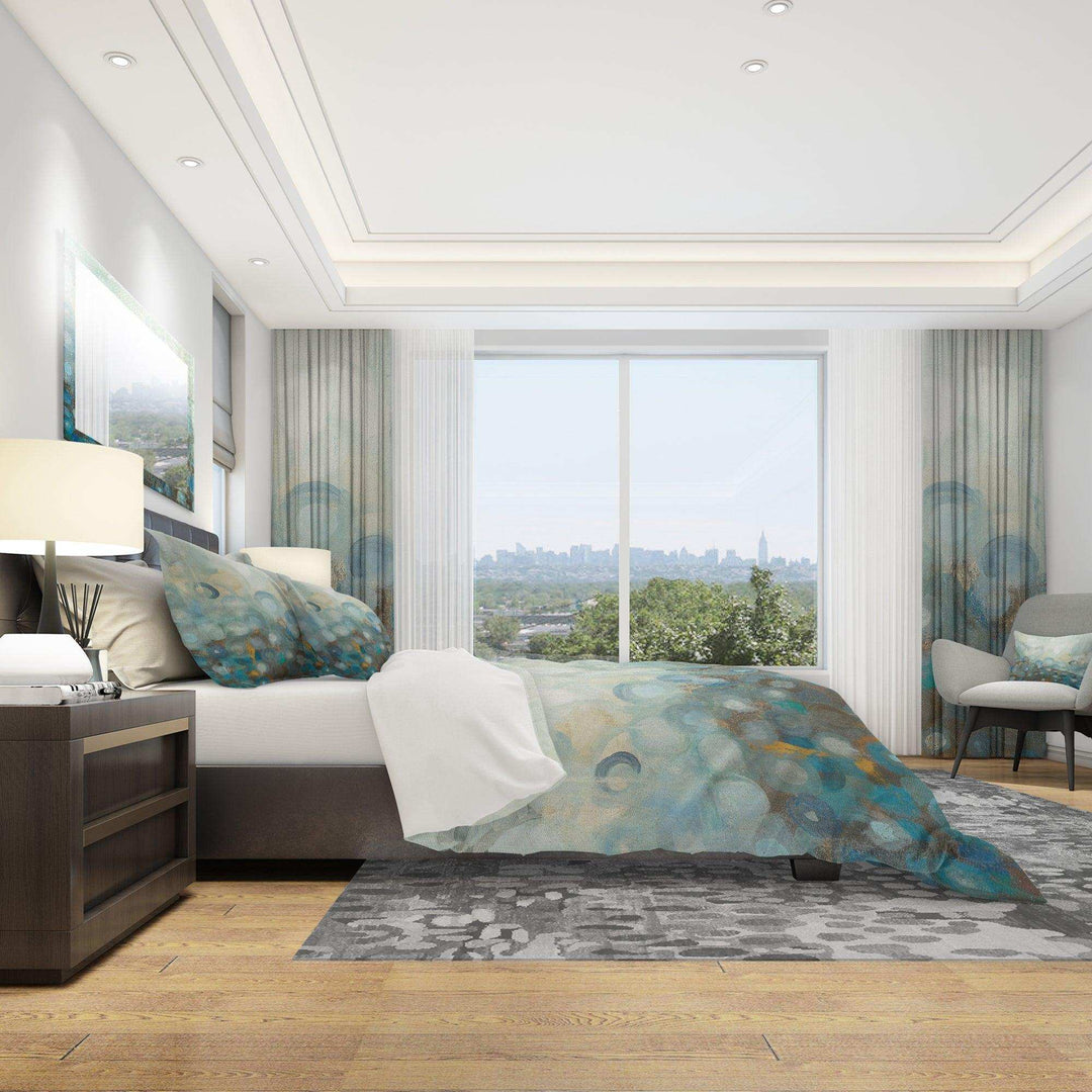 Blue and Bronze Dots on Glass II - Abstract Duvet Cover Set