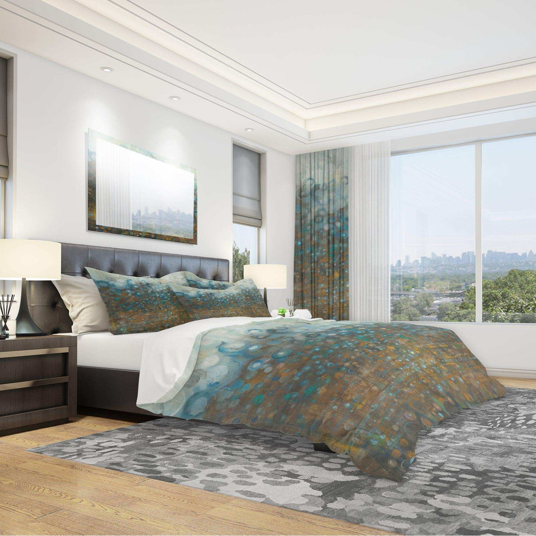 Blue and Bronze Dots - Abstract Duvet Cover Set