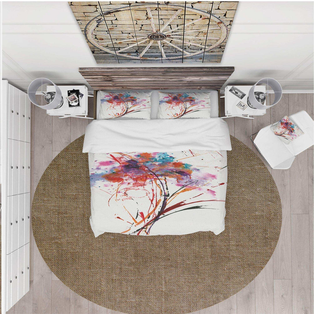 Abstract Red Flowers - Cottage Duvet Cover Set