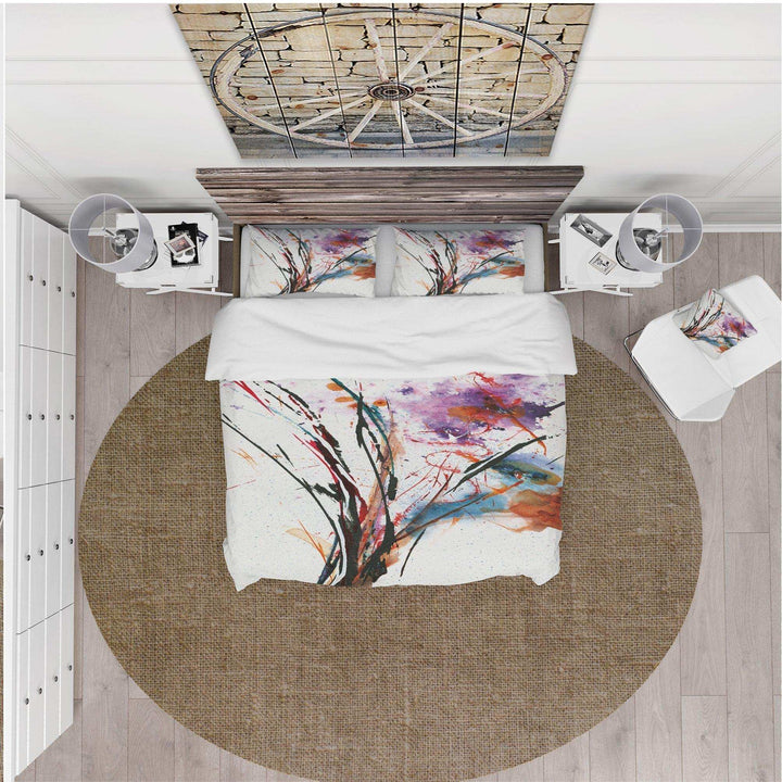 Abstract Purple and Blue Flowers - Floral Duvet Cover Set