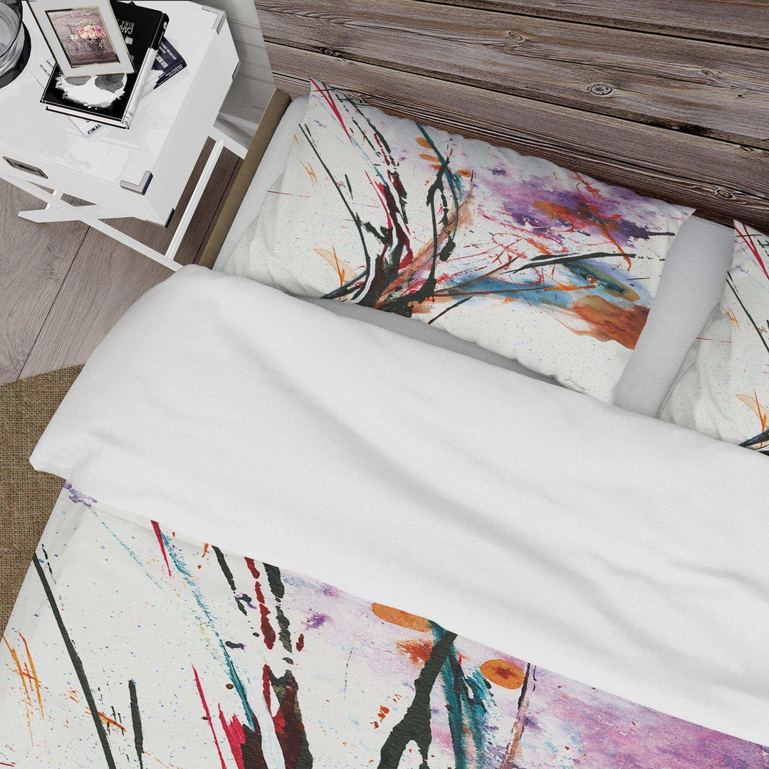 Abstract Purple and Blue Flowers - Floral Duvet Cover Set