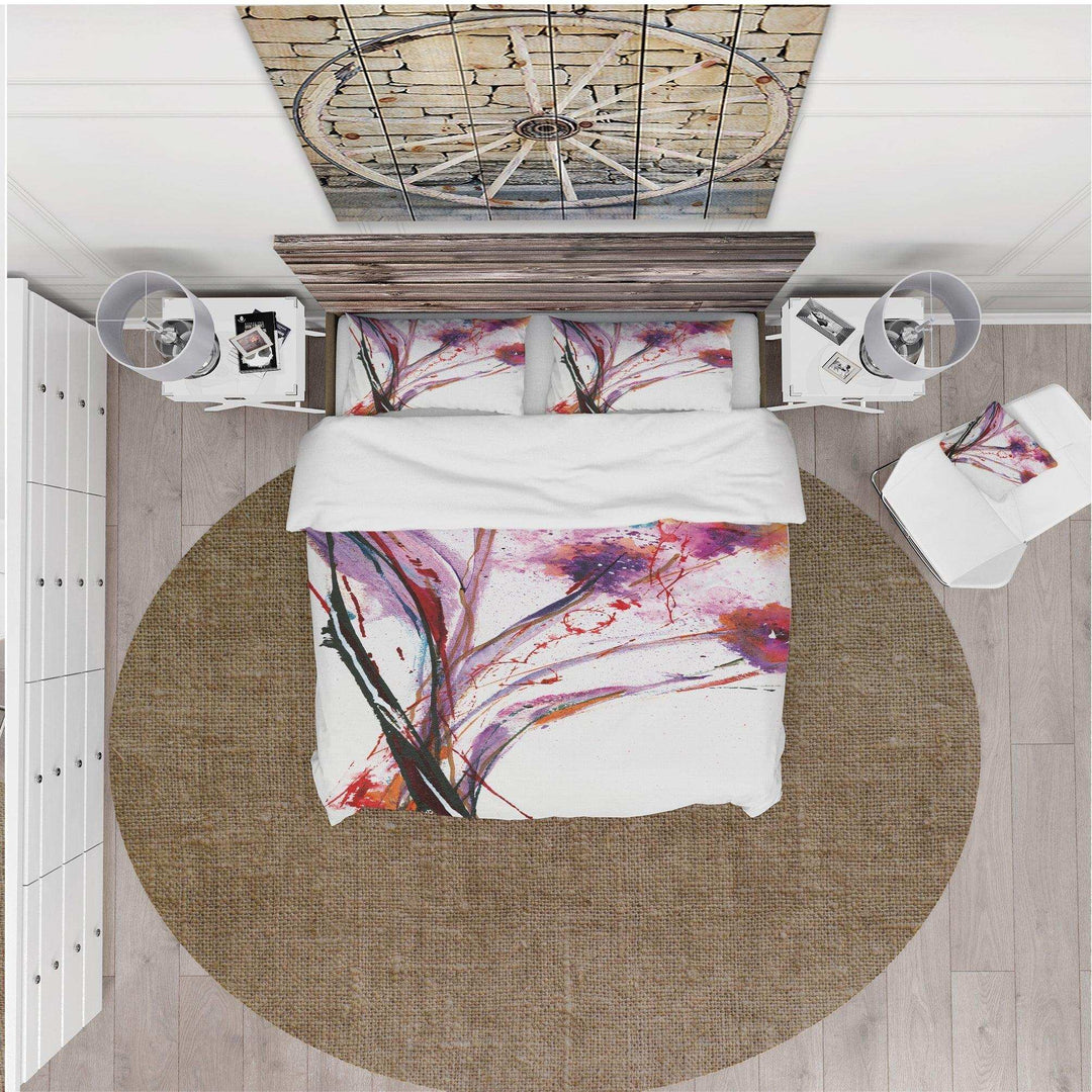 Abstract Purple Handpainted Flowers - Cottage Duvet Cover Set