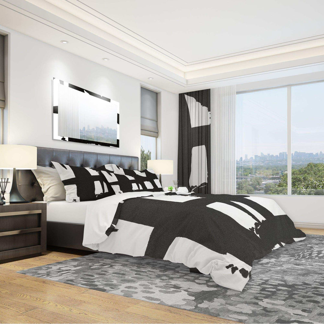 Black &amp; White Crossing Paths II - Abstract Duvet Cover Set
