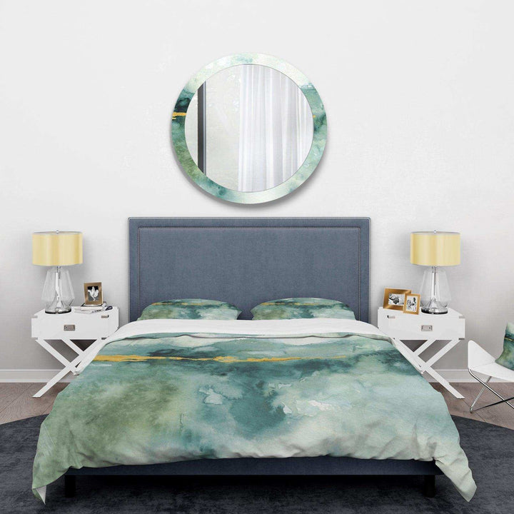Blue Watercolor Impression with Gold - Abstract Duvet Cover Set