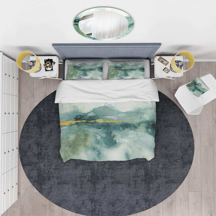 Blue Watercolor Impression with Gold - Abstract Duvet Cover Set