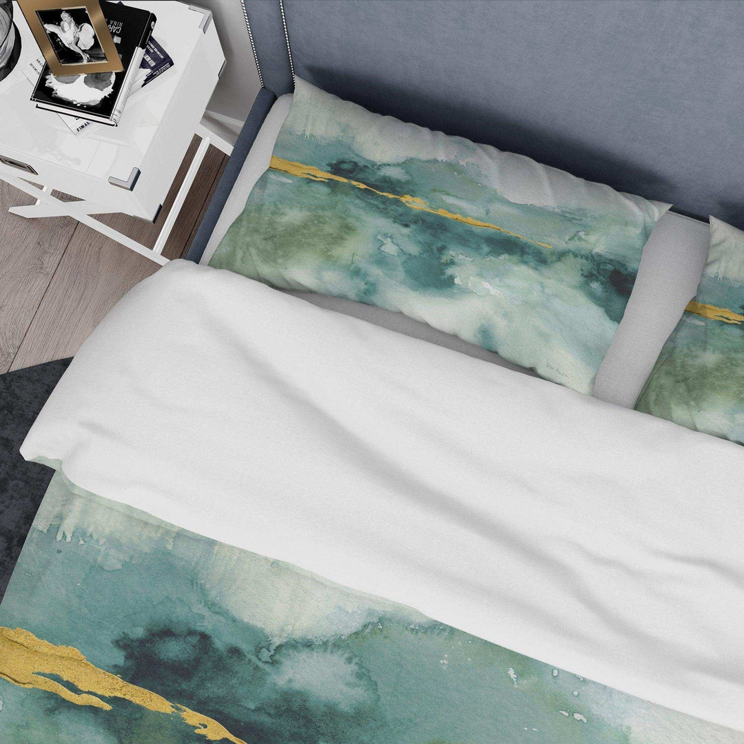Blue Watercolor Impression with Gold - Abstract Duvet Cover Set