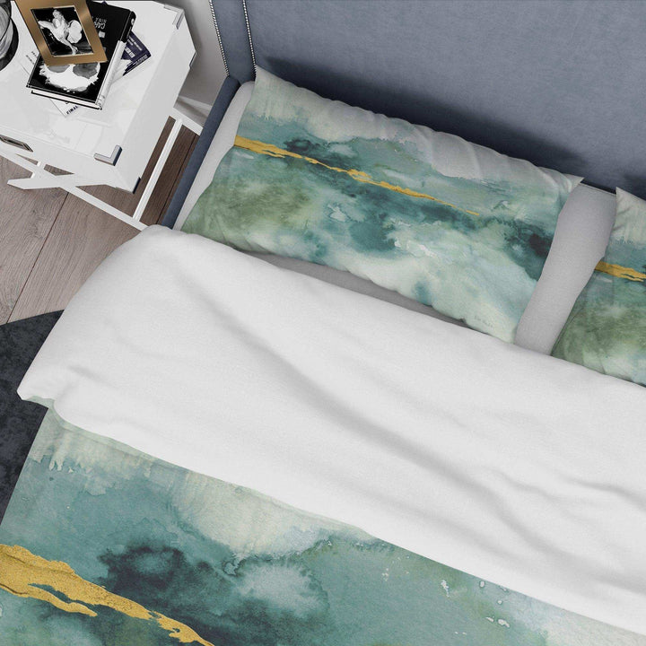 Blue Watercolor Impression with Gold - Abstract Duvet Cover Set