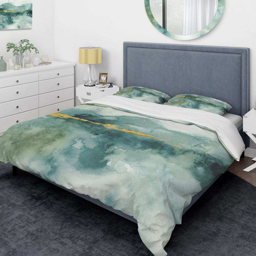 Blue Watercolor Impression with Gold - Abstract Duvet Cover Set