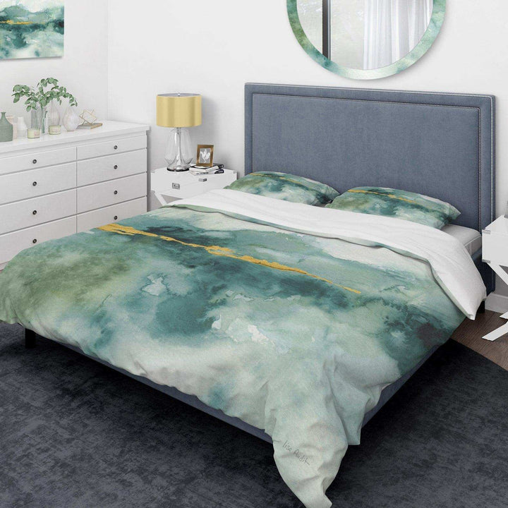 Blue Watercolor Impression with Gold - Abstract Duvet Cover Set