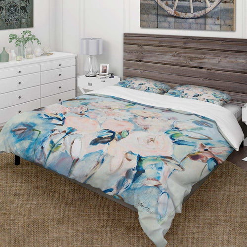 Abstract Pink Flowers Farmhouse - Floral Duvet Cover Set
