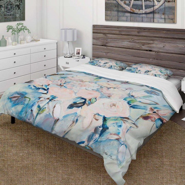 Abstract Pink Flowers Farmhouse - Floral Duvet Cover Set