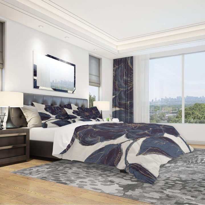 Dark Rose Gilded Gold - Floral Duvet Cover Set