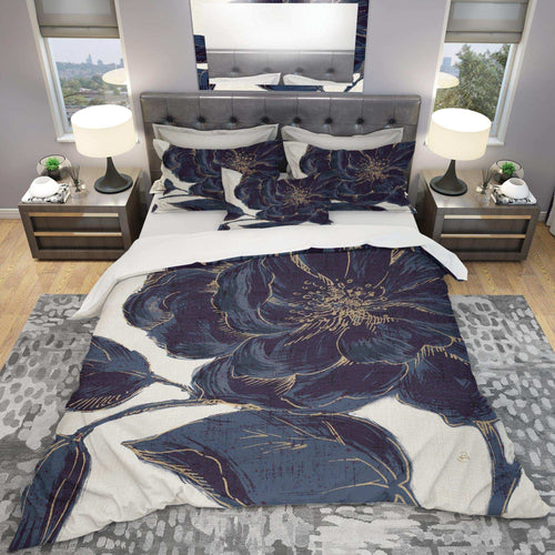 Dark Rose Gilded Gold - Floral Duvet Cover Set