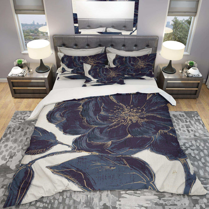 Dark Rose Gilded Gold - Floral Duvet Cover Set