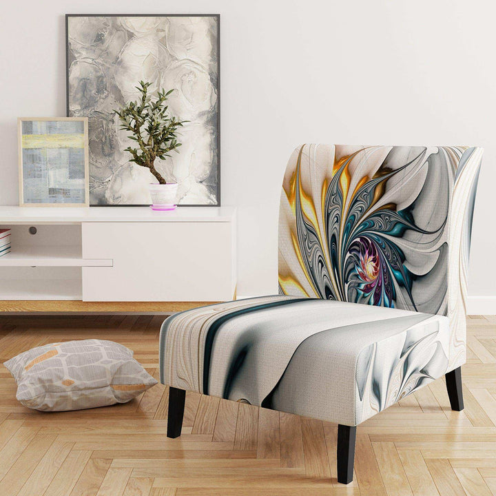 White Stained Glass Floral Floral Accent Chair