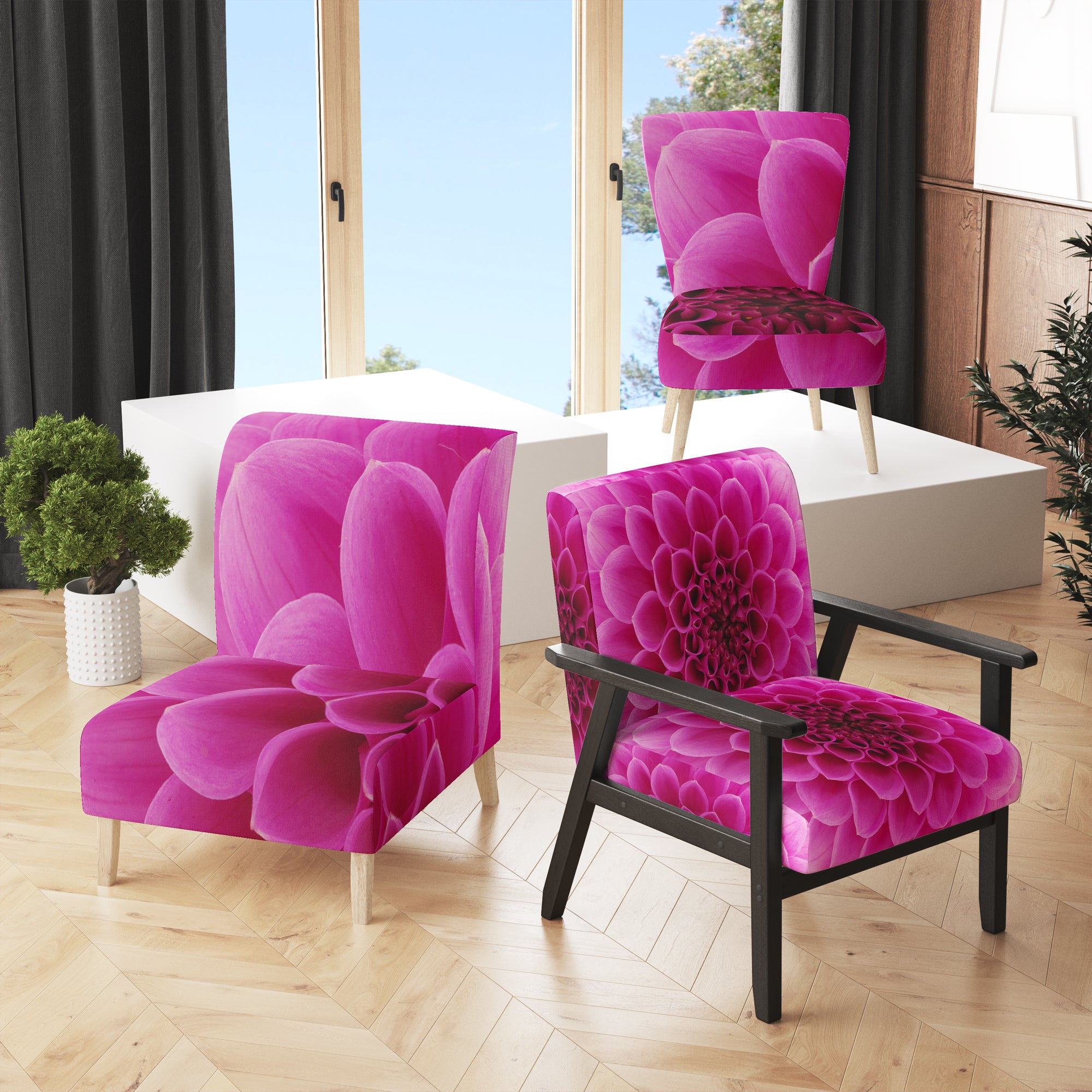 Dark Pink Abstract Flower Petals Floral Accent Chair