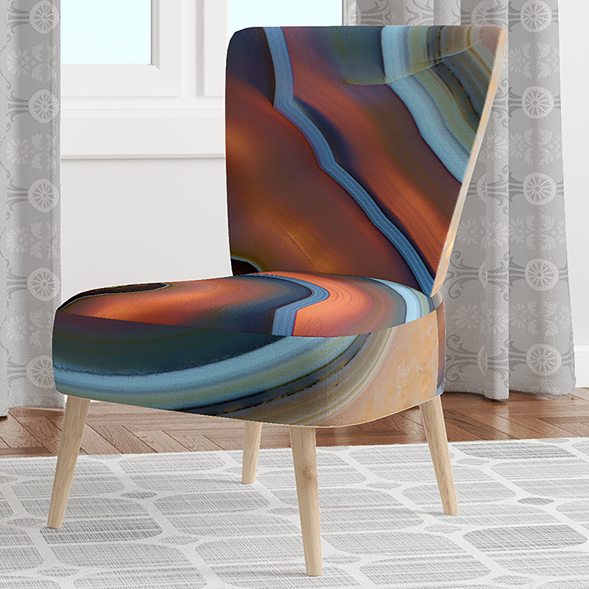 Abstract Mineral Texture Mid-Century Accent Chair Side Chair