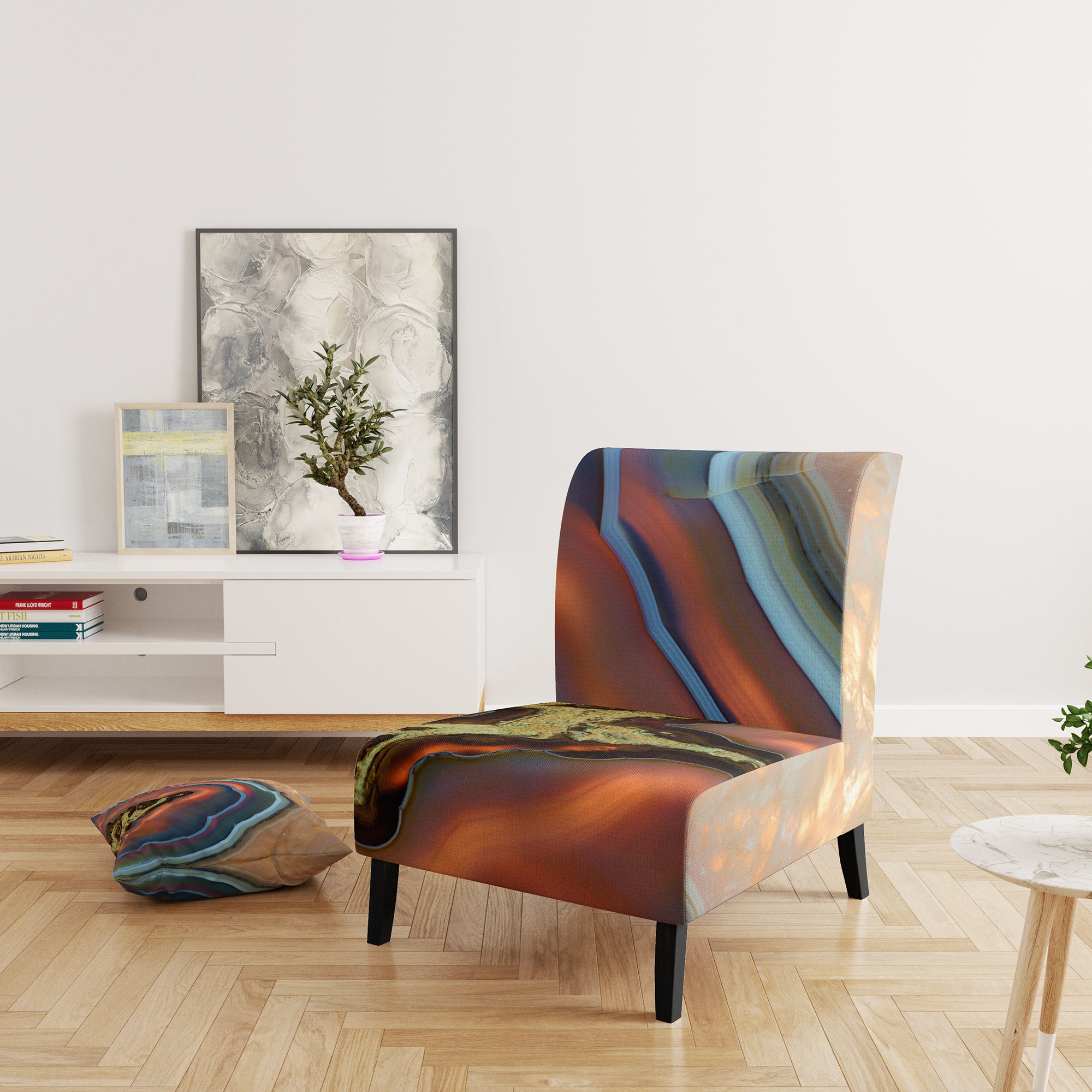 Abstract Mineral Texture Mid-Century Accent Chair Slipper Chair