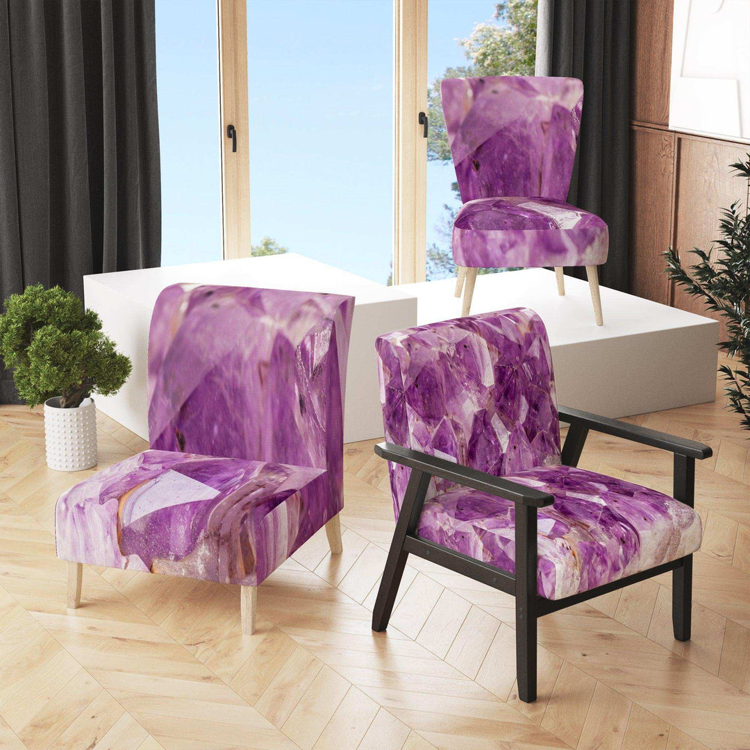 Purple Amethyst Macro Mid-Century Accent Chair
