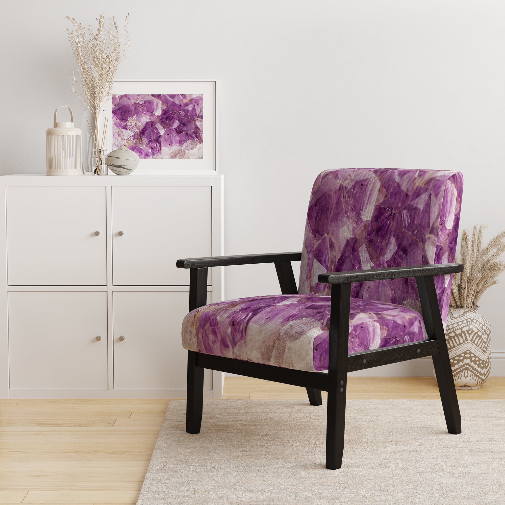 Purple Amethyst Macro Mid-Century Accent Chair