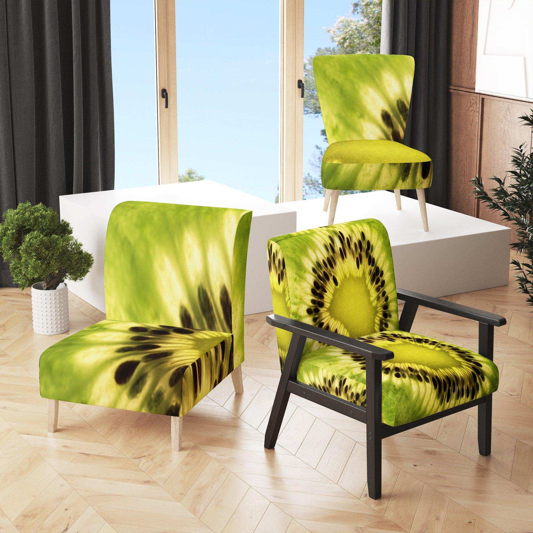 Green Kiwi Seeds and Inside Pattern Contemporary Accent Chair