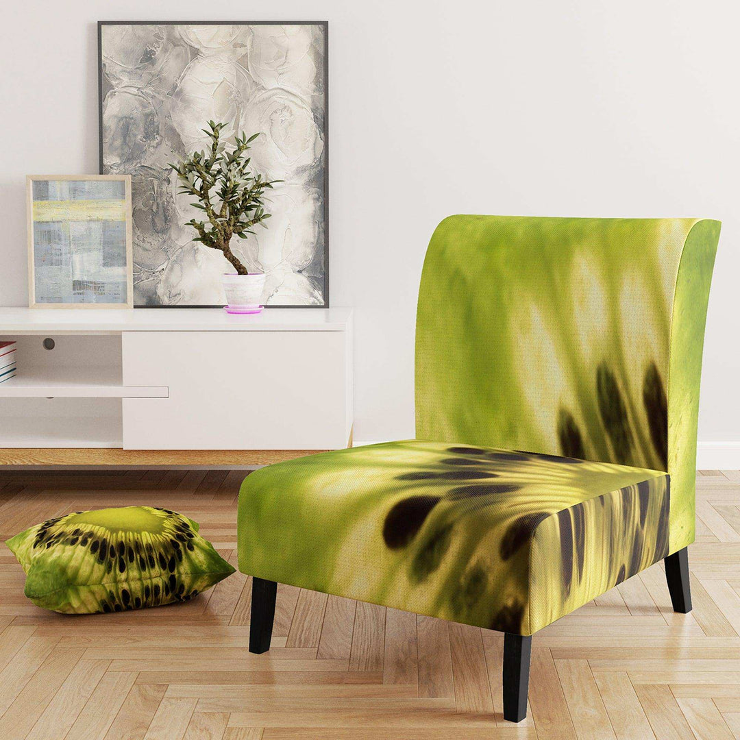 Green Kiwi Seeds and Inside Pattern Contemporary Accent Chair