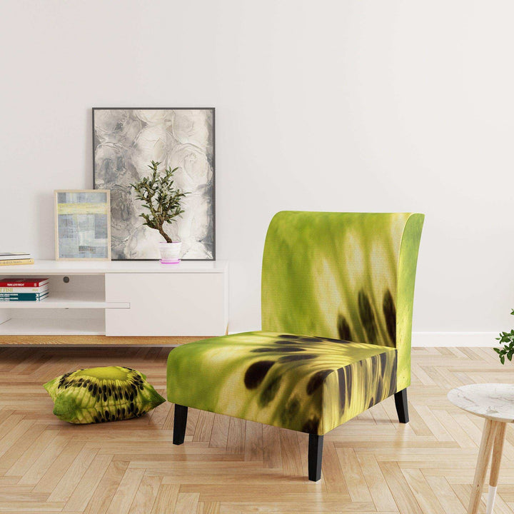 Green Kiwi Seeds and Inside Pattern Contemporary Accent Chair