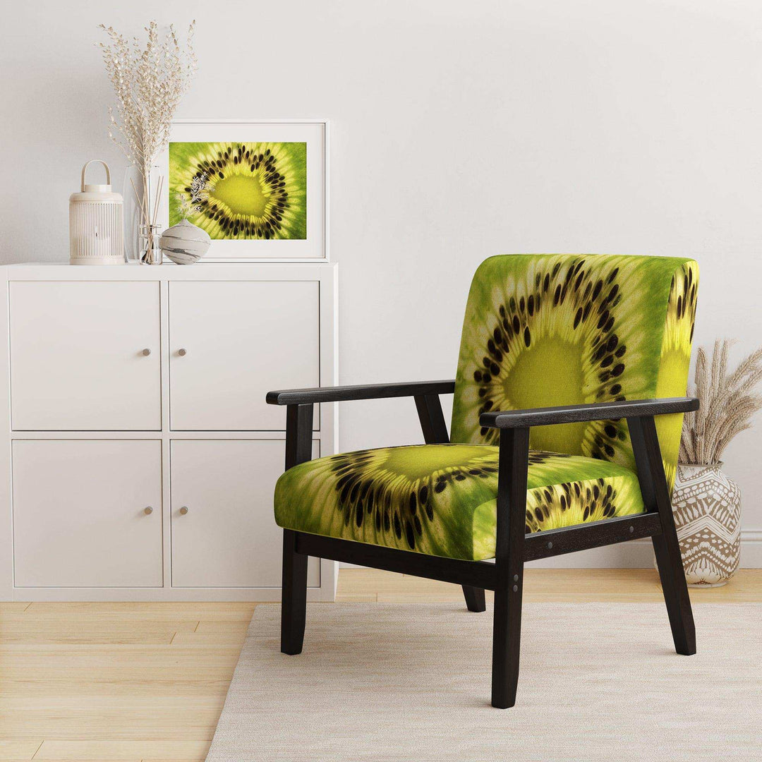 Green Kiwi Seeds and Inside Pattern Contemporary Accent Chair