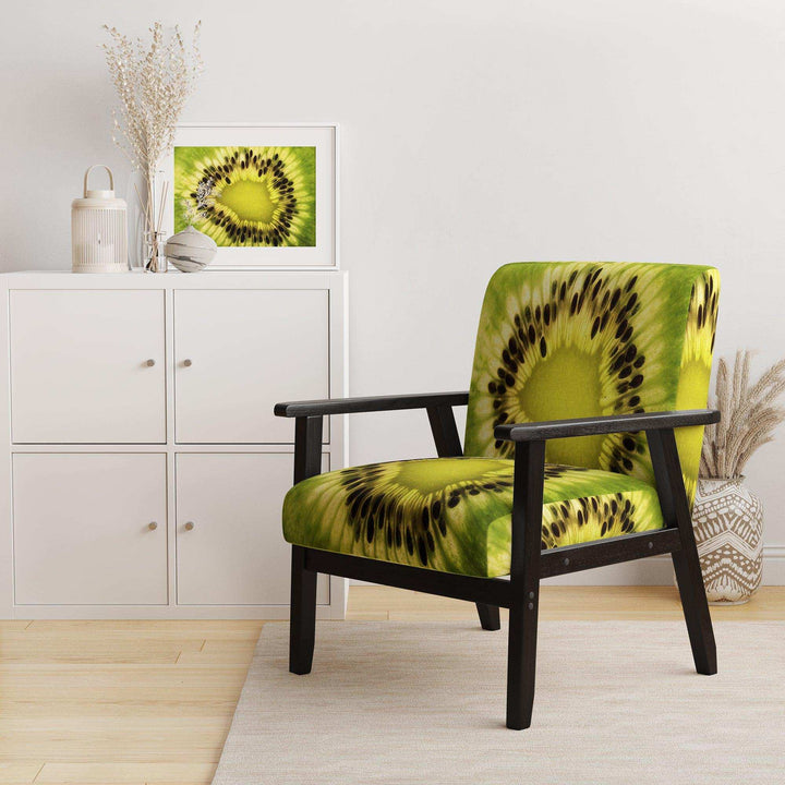 Green Kiwi Seeds and Inside Pattern Contemporary Accent Chair