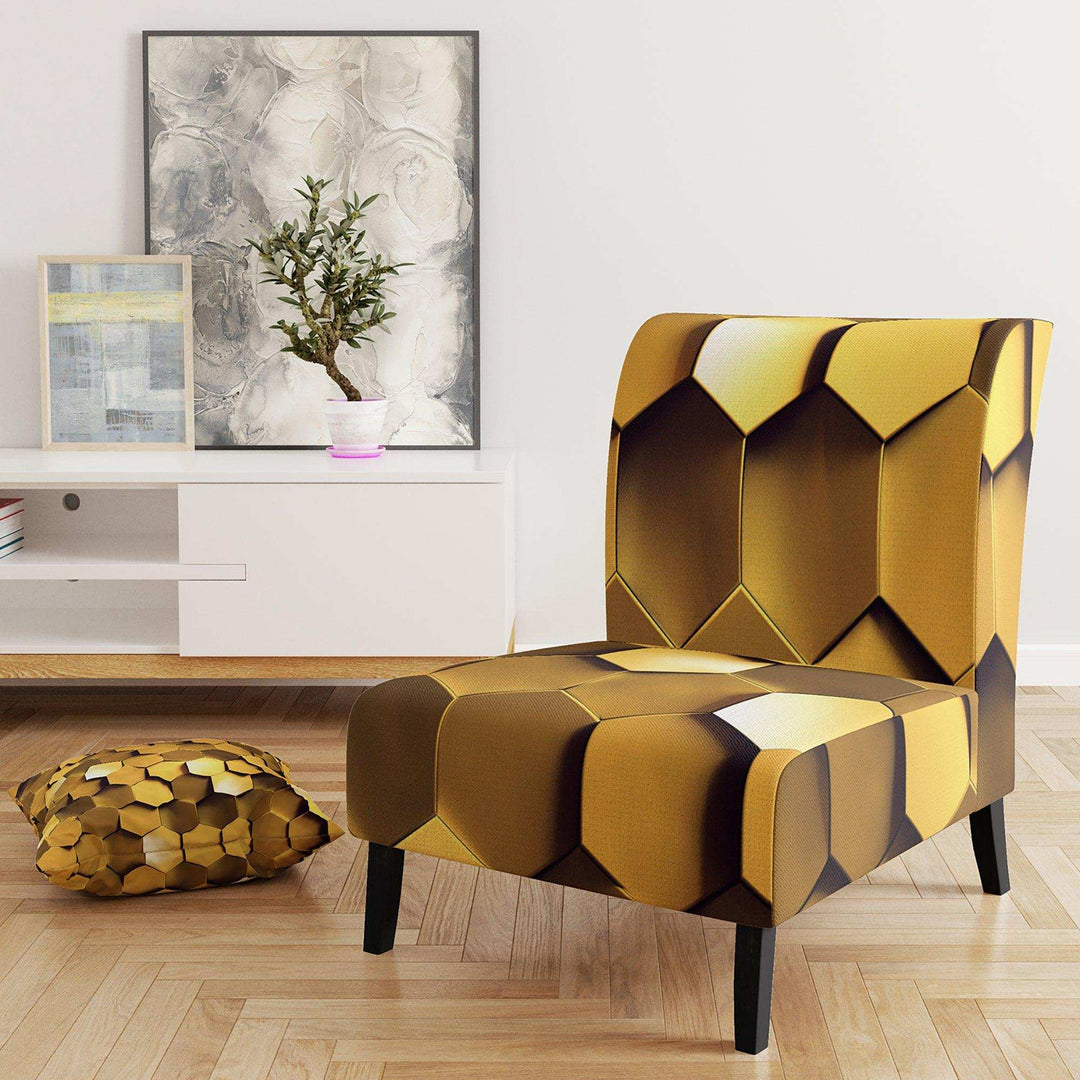 Golden Honeycomb Mid-Century Accent Chair