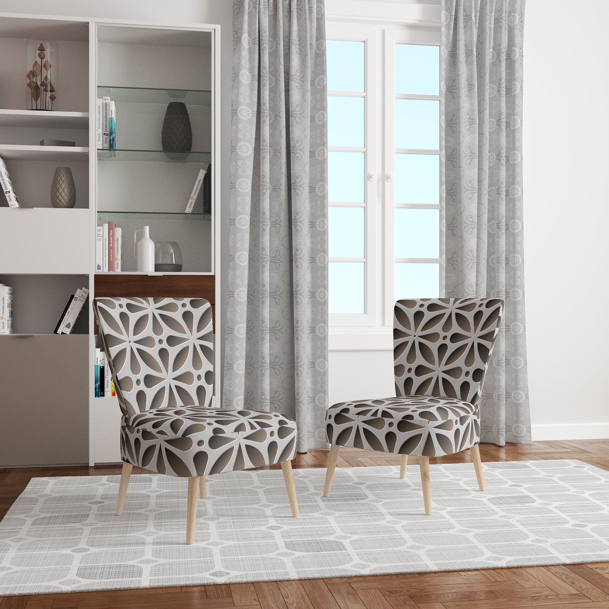 Grey Abstract Pattern Scandinavian Accent Chair
