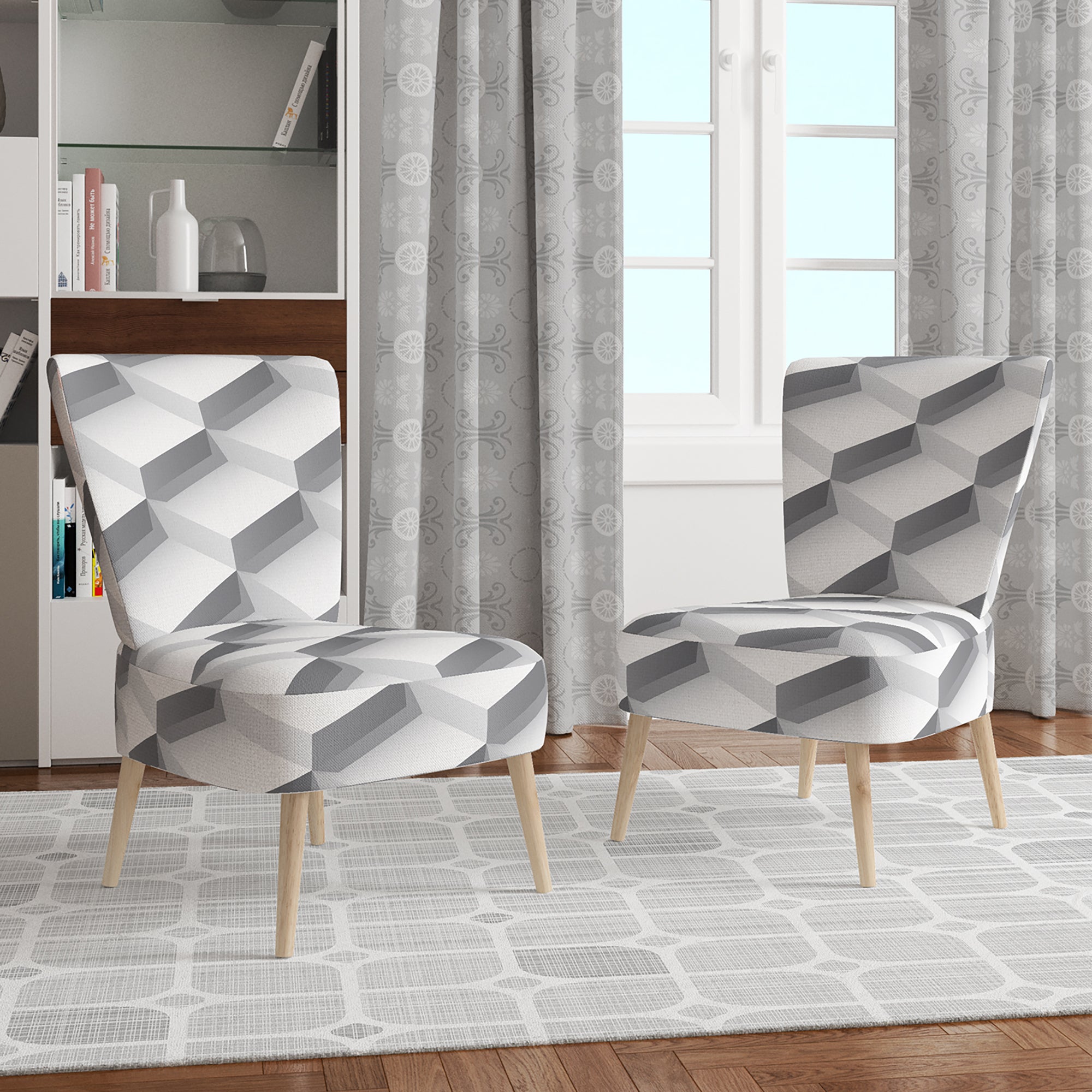 White Abstract Pattern Scandinavian Accent Chair